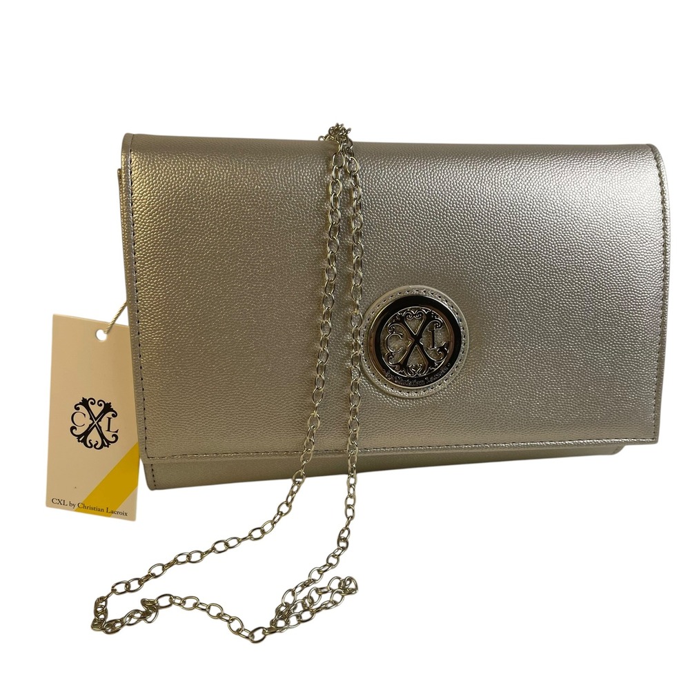 CXL by Christian Lacroix Clutch Bag Paris Caviar Silver Metallic NWT